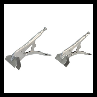 Par de grampos de bloqueio metálicos prateados com área larga de fixação