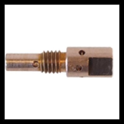 Peça metálica com rosca helicoidal dourada e secção quadrada prateada