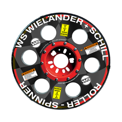 Spinner de aço preto com centro vermelho e texto WS WIELANDER + SCHILT ROLLER - SPINNER