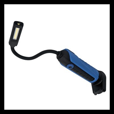 Luz LED portátil flexível azul e preta com base magnética e botão azul