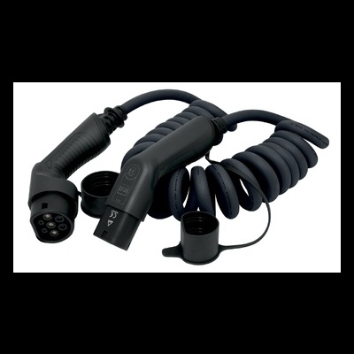 Cabo de carregamento preto para veículos elétricos com conectores e tampas