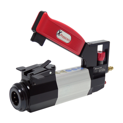 Aparelho industrial XPress 800 com punho vermelho e corpo prateado e preto