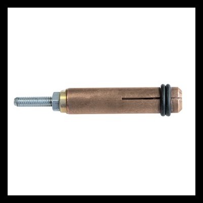 Âncora metálica de cobre com parafuso e anéis de borracha pretos