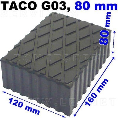 Taco preto com padrões em relevo e dimensões indicadas em azul e preto