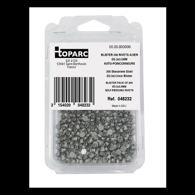 Embalagem transparente com rebites de aço da marca LOPARC