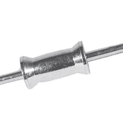 Ferramenta metálica com pega central e extremidades distintas, uma preta e outra metálica.