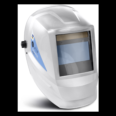 Máscara de soldadura cinza com visor azul