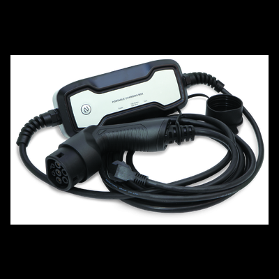 Carregador portátil preto para veículos elétricos com cabo e conector tipo 2