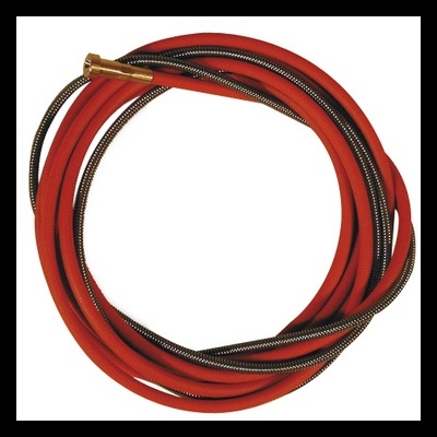 Mangueira vermelha enrolada com detalhes em metal e latão