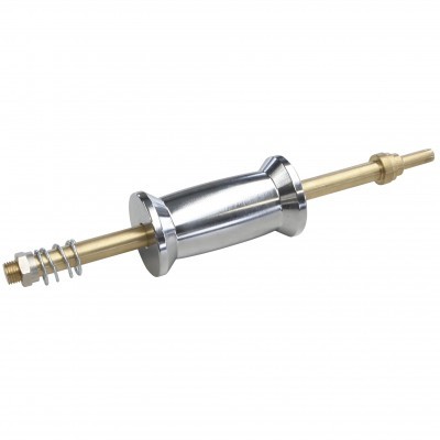 Componente metálico com eixo de latão, mola e peça cilíndrica cromada