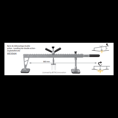 Barra de nível dupla ação metálica com base dupla e manípulos pretos, 860 mm, fundo branco