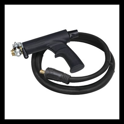 Pistola de soldadura preta com cabo flexível e conector metálico