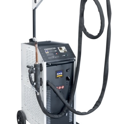 Equipamento industrial de pintura electrostática GYS POWERCOATING em fundo branco.