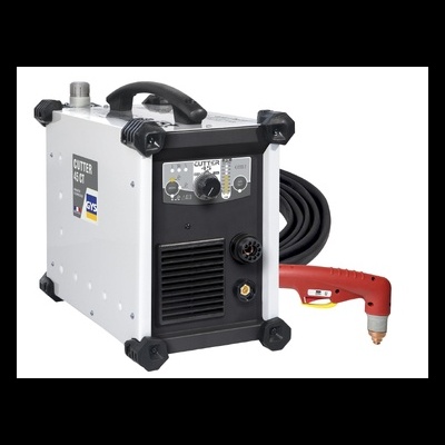 Máquina de soldar portátil com tocha vermelha e painel frontal com botões