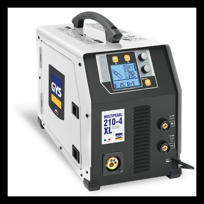 Máquina de soldar GYS MULTIPEARL 210-4 XL cinza e preto com display digital e conectores frontais