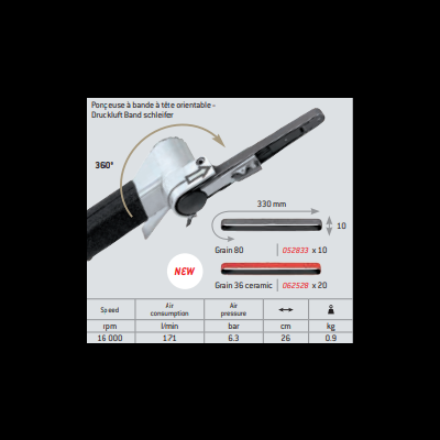 Lima de banda orientável 360 graus com especificações técnicas e códigos de produto