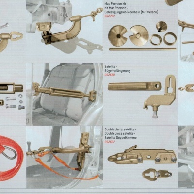 Conjunto de acessórios de fixação e ferramentas em metal dourado e vermelho