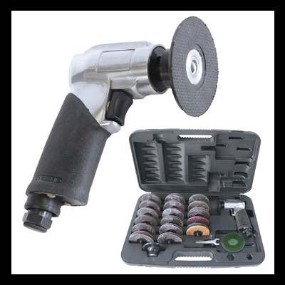 Conjunto de ferramenta de corte pneumático com discos e estojo cinzento