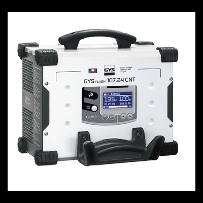 Soldador elétrico GYS branco e preto com visor digital azul e alça preta