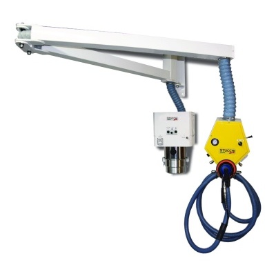 Braço articulado com dispositivo e tubo flexível azul