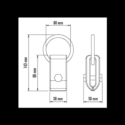 Desenho técnico de suporte metálico com medidas em milímetros