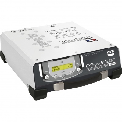 Carregador de bateria GYSFLASH 51.12 CNT branco com ecrã digital amarelo