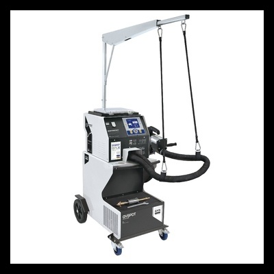 Máquina estética corporal e facial com ecrã digital e suportes em fundo branco