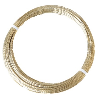 Rolo de fio metálico trançado dourado com suportes brancos