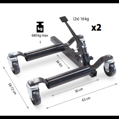 Suporte móvel com rodas pretas e alavanca metálica para carga pesada