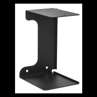 Suporte de parede preto em metal com três furos para fixação
