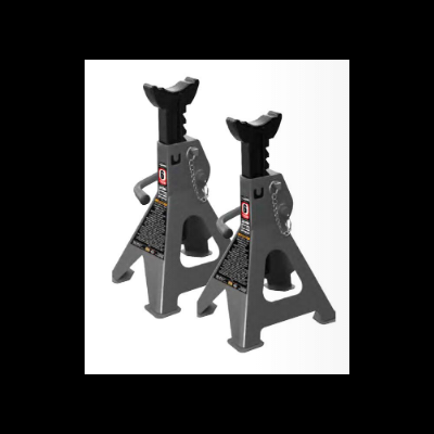 Conjunto de dois suportes para veículos metálicos cinza com detalhes pretos e rótulos