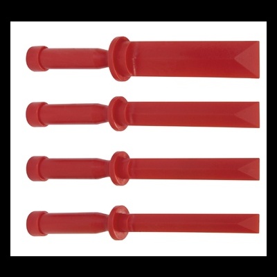 Conjunto de quatro ferramentas vermelhas de plástico com extremidades achatadas em diferentes larguras