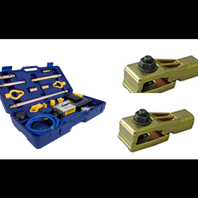 Conjunto de ferramentas com peças metálicas e plásticas em estojo azul