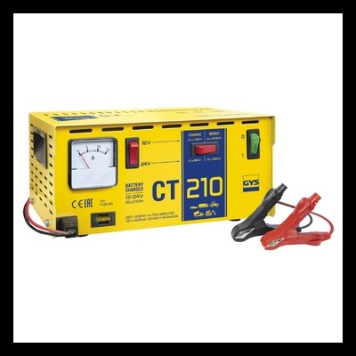 Carregador de bateria CT 210 amarelo com mostrador e cabos