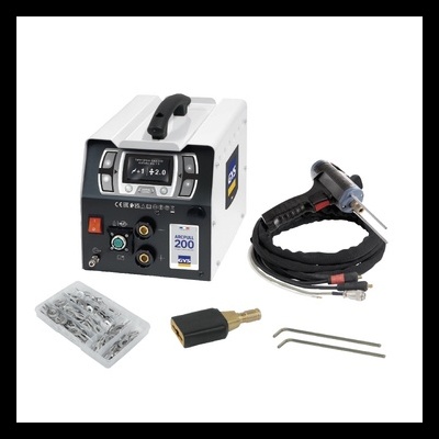 Máquina de soldar compacta com pistola, adaptador e acessórios