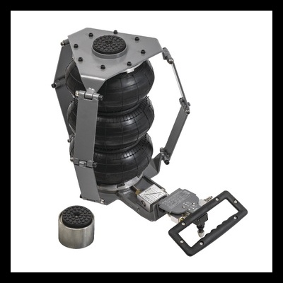 Dispositivo pneumático com bolsas de ar e estrutura metálica cinza