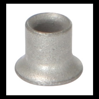 Anilha ou bucha metálica prateada cilíndrica com base alargada