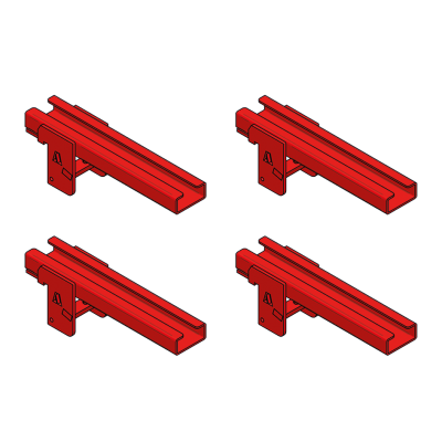 Quatro suportes metálicos vermelhos com base para fixação e número 4