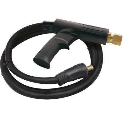 Pistola de água preta com mangueira flexível e ligações metálicas