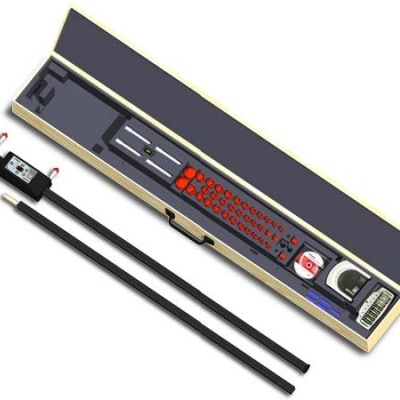 Conjunto para medição eletrónica com caixa de madeira e componentes