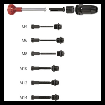 Conjunto de parafusos e porcas com tamanhos M5 a M14 e peça vermelha e cinza