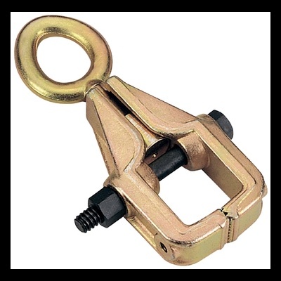Alicate metálico dourado com olhal e parafuso preto para ajuste.