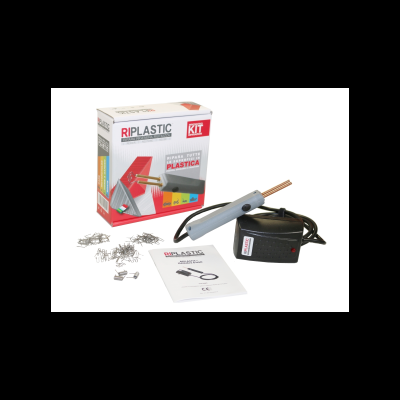 Kit RIPLASTIC para soldar plástico com ferro, base, manual e grampos metálicos