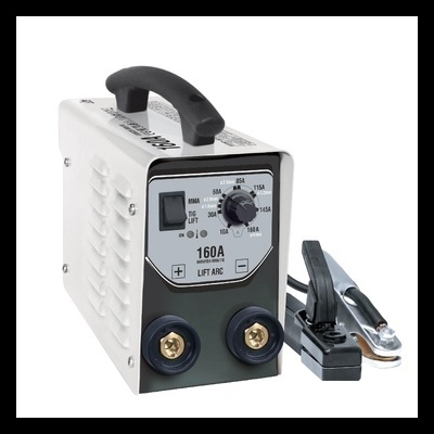 Máquina de soldar portátil branco e cinza com cabos e garras