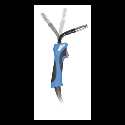 Maçadora de soldagem azul e preta com parte metálica ajustável