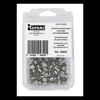 Blister transparente com rebites auto-perfurantes de aço da marca TOPARC