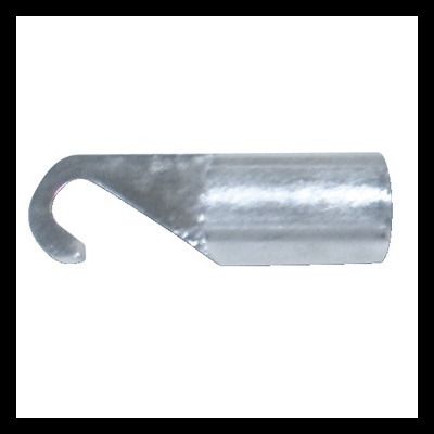 Extensor metálico prateado com gancho aberto em fundo branco