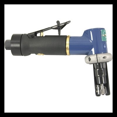 Martelo pneumático azul e preto com detalhe dourado e metálico