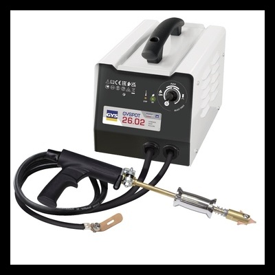 Máquina de soldadura portátil GYS GYSPOT 26.02 com caixa branca e pistola preta