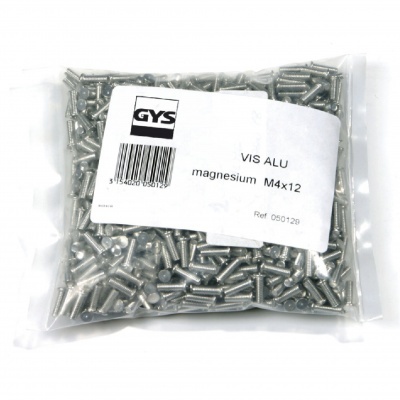 Saco de parafusos de alumínio M4x12 com etiqueta GYS em fundo branco